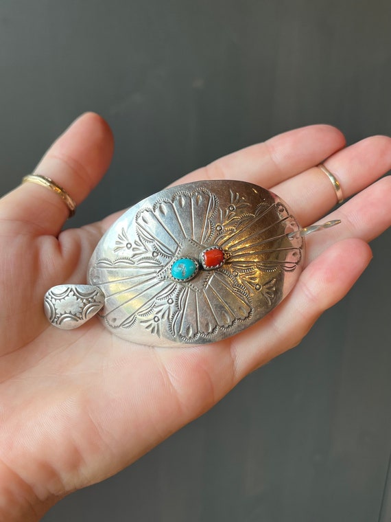 Unique Navajo Coral Branch Sterling Silver Pin Native American Unique Navajo Coral Branch Sterling Silver Pin Native American