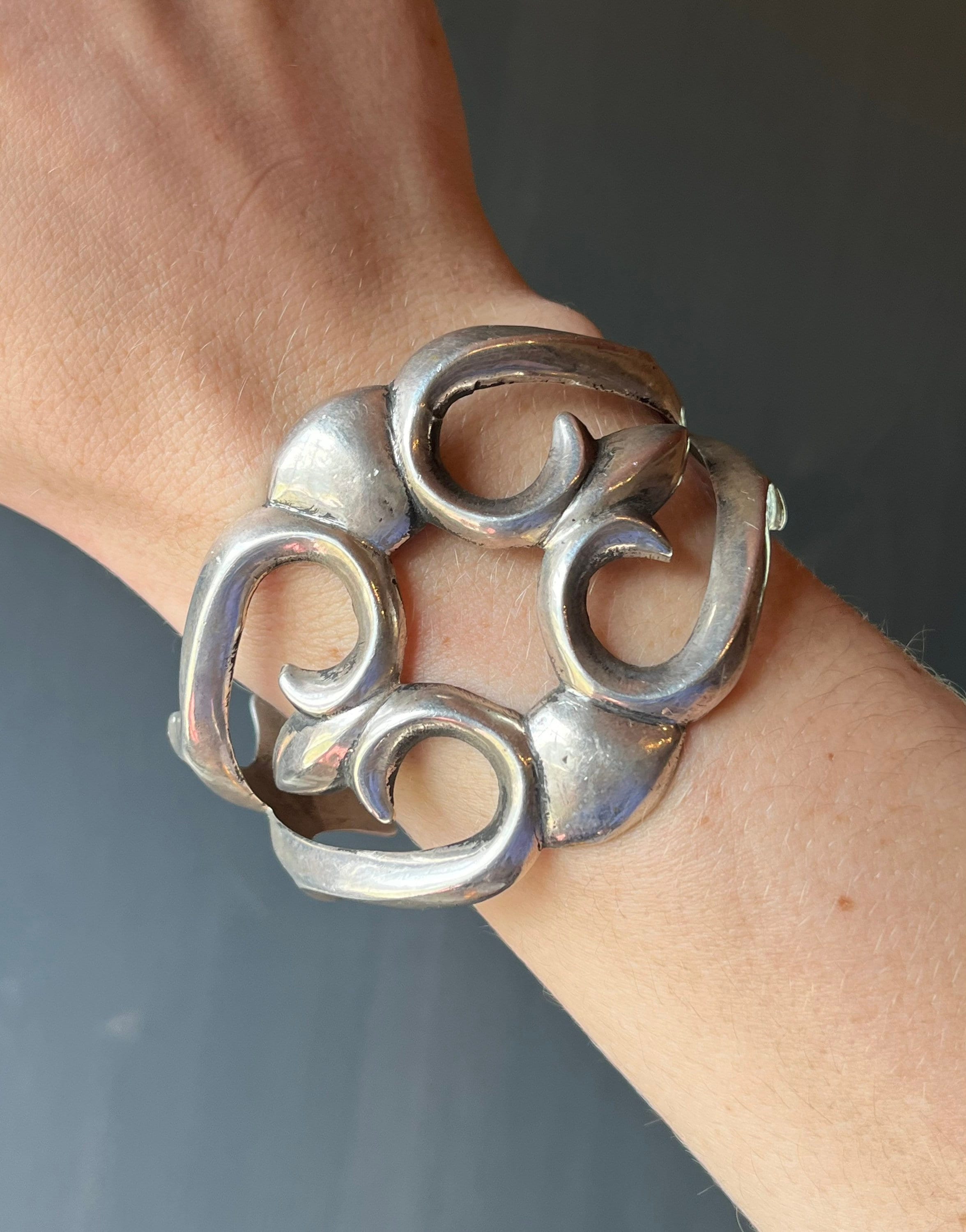 Vintage Native American Navajo Sterling Silver Sandcast Cuff