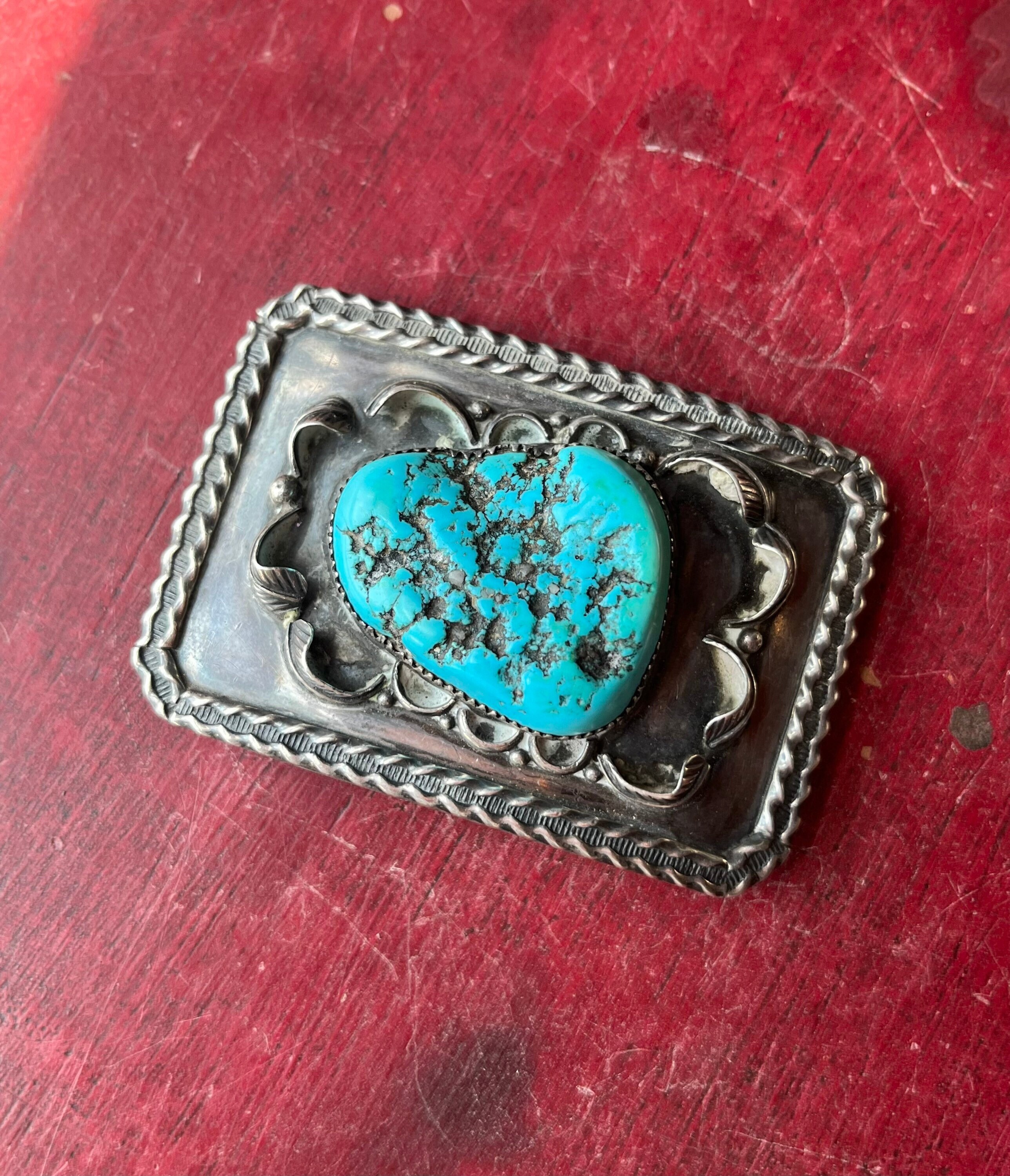 Indian American Southwest Silver Turquoise Vintage Retro Belt Buckle 3\