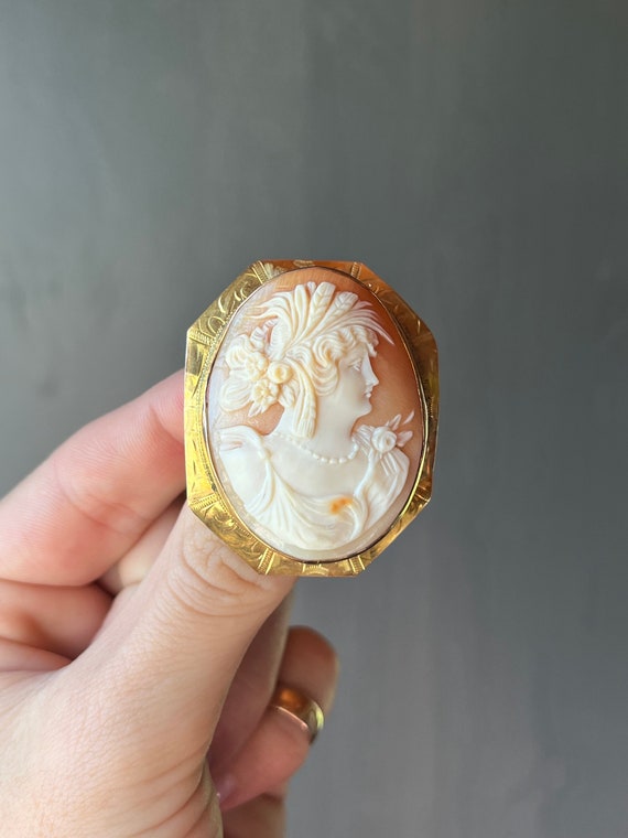 Antique Art Nouveau Gold Italian Carved Conch She… - image 3