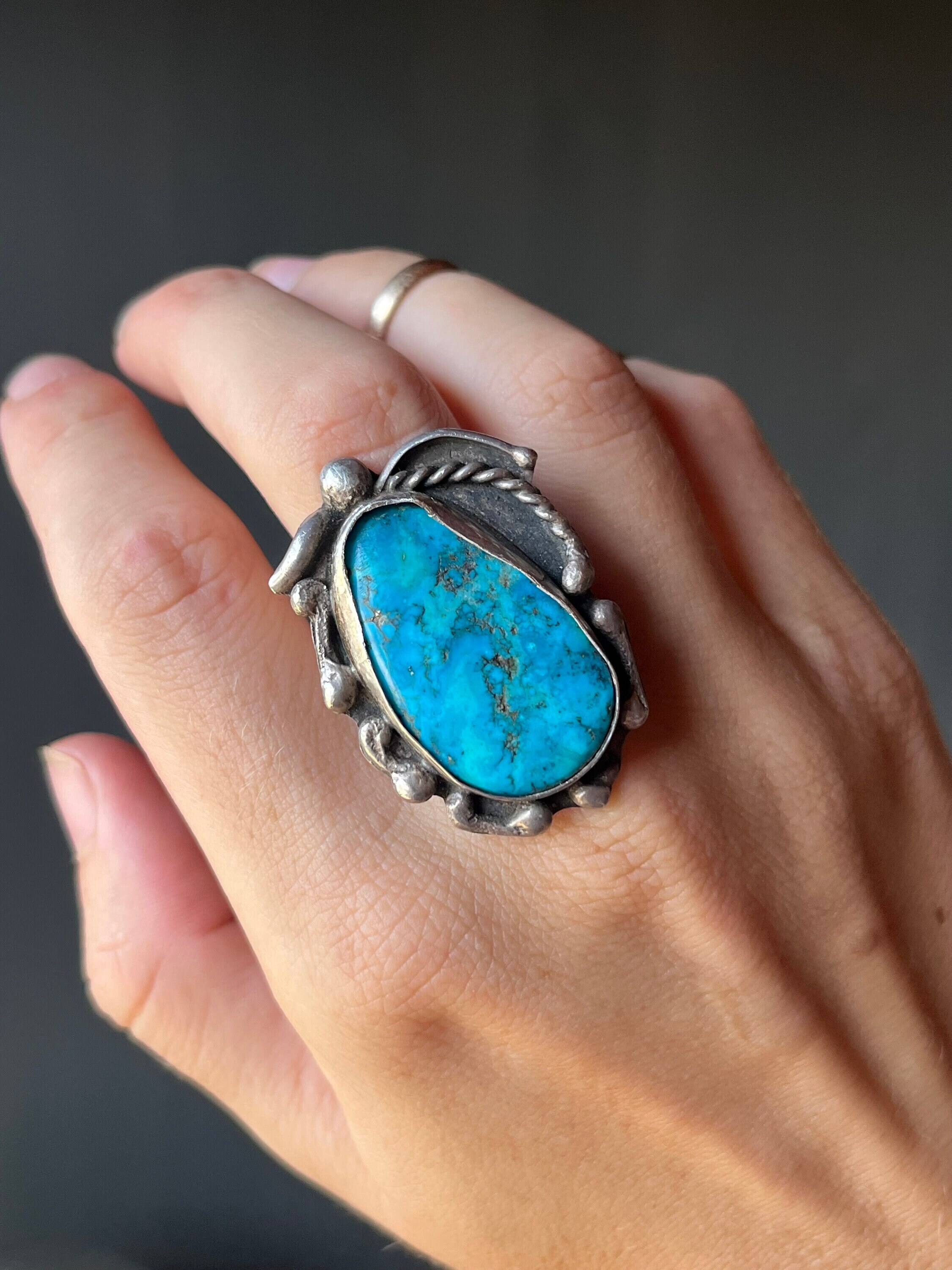 アクセサリー Navajo Vintage Turquoise Ring STERLING Sz 8 ~ Vintage Native American Navajo Sterling Silver & Blue