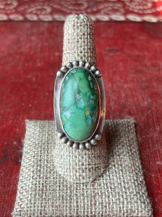 Early 1900's Vintage Native American Navajo Green Turquoise Sterling Silver Ring Early 1900's Vintage Native American Navajo Green Turquoise Sterling Silver Ring