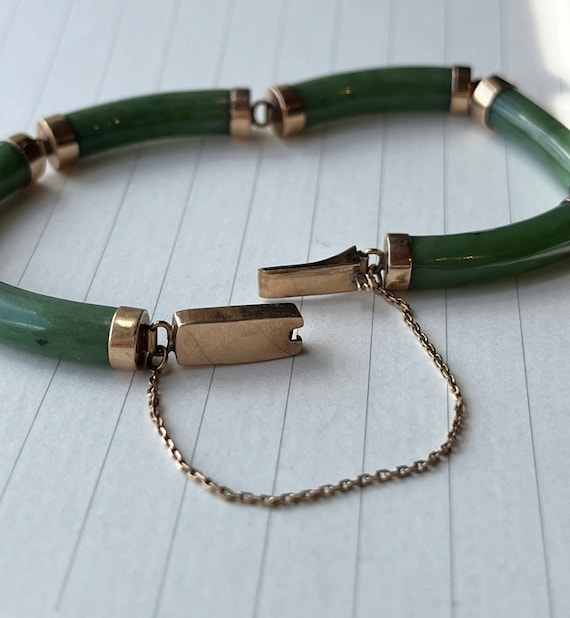 Vintage 14K Gold & Green Jade Link Bracelet - image 9