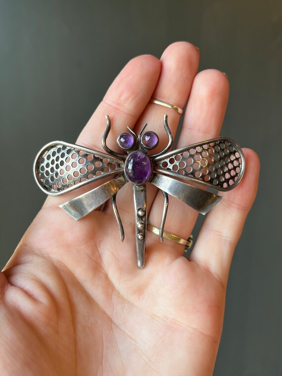 Vintage Mexican Sterling Silver & Amethyst Dragon… - image 3