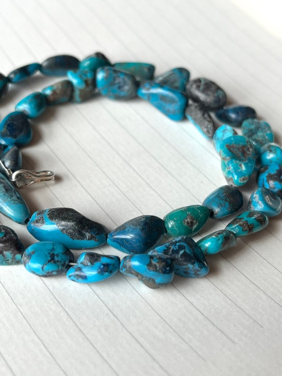 Dark Blue Natural Turquoise Nugget Beaded Necklace - image 8