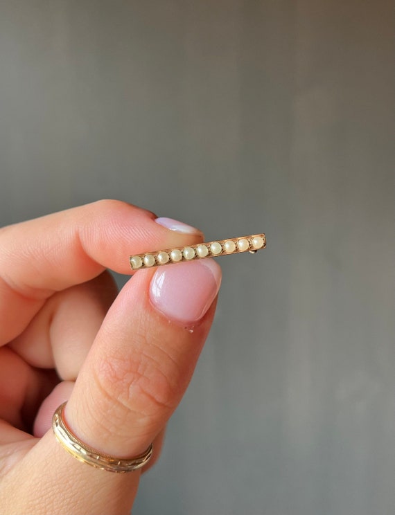 Vintage Gold Fill & Faux Pearl Bar Pin Brooch