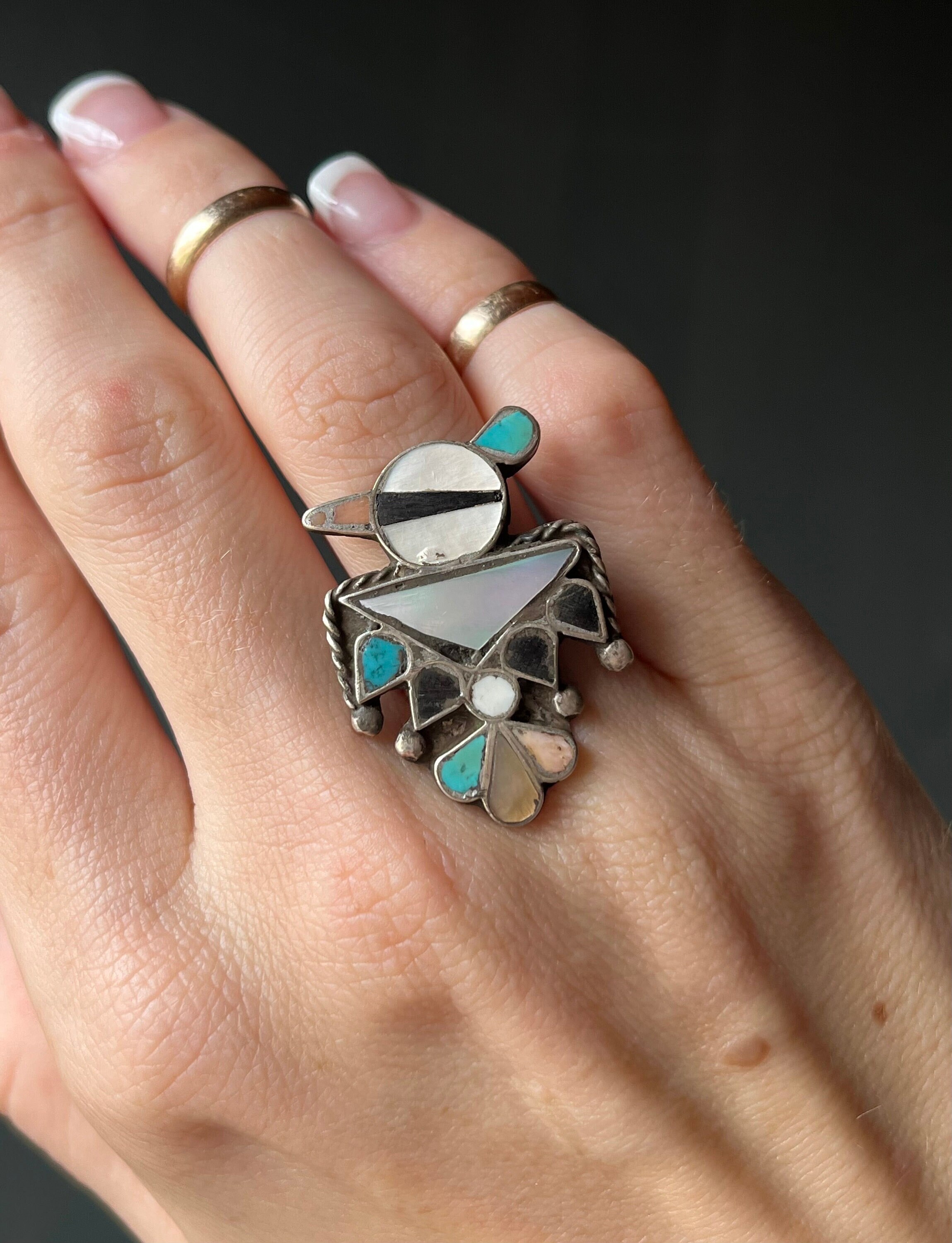 Heavy Lin Laiwakete Coral Turquoise Vintage Native American Jewelry Zuni Sterling Silver Ring- Heavy! Heavy Lin Laiwakete Coral Turquoise Vintage Native American Jewelry Zuni Sterling Silver Ring- Heavy!