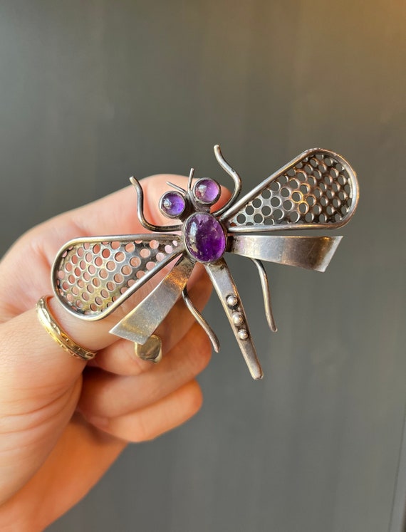 Vintage Mexican Sterling Silver & Amethyst Dragon… - image 2
