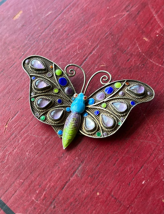 Grande Broche En Argent Et Jade De Chine - Occasion, Bijou Ethnique
