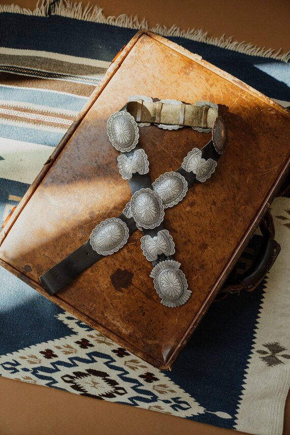 Native American 672 Gram Turquoise Slab Sterling Silver Signed Concho Belt Native American 672 Gram Turquoise Slab Sterling Silver Signed Concho Belt