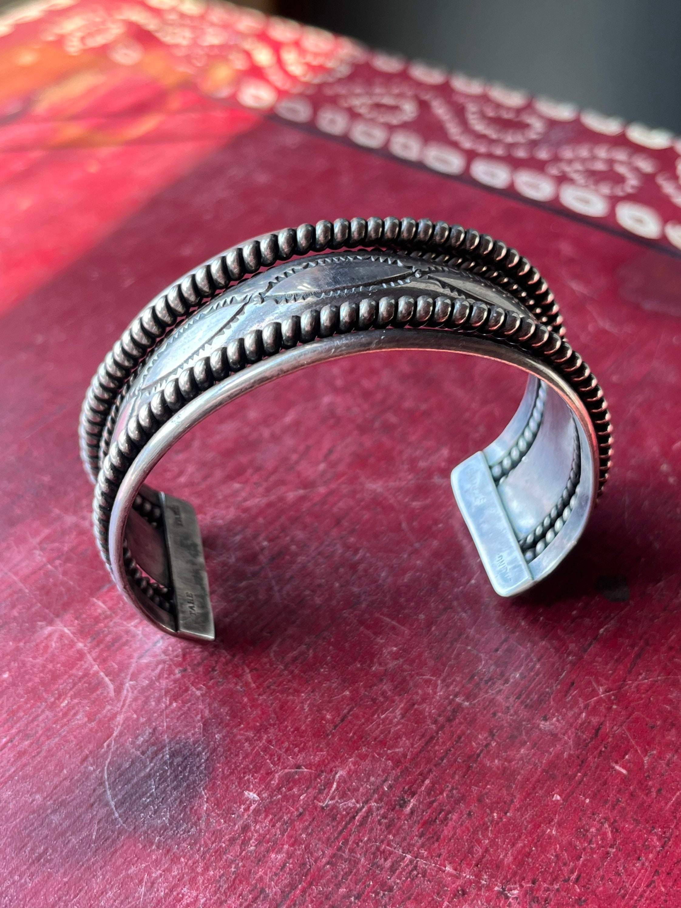 Vintage Native American TAHE Sterling Silver Twisted Wire Stamped