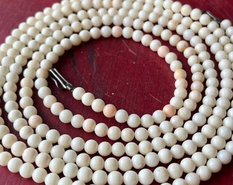 Vintage 61 Inch Pacific Ocean Natural Angel Skin Coral Bead Wrap Layering Necklace