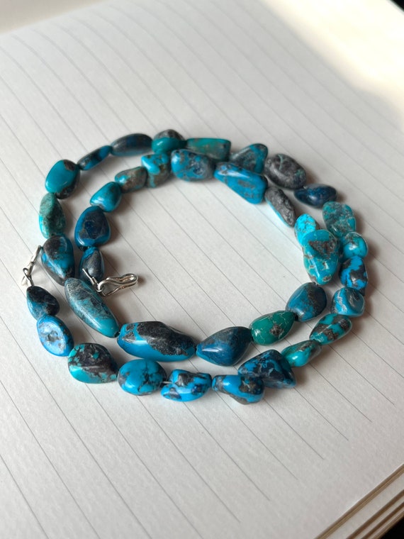 Dark Blue Natural Turquoise Nugget Beaded Necklace - image 1