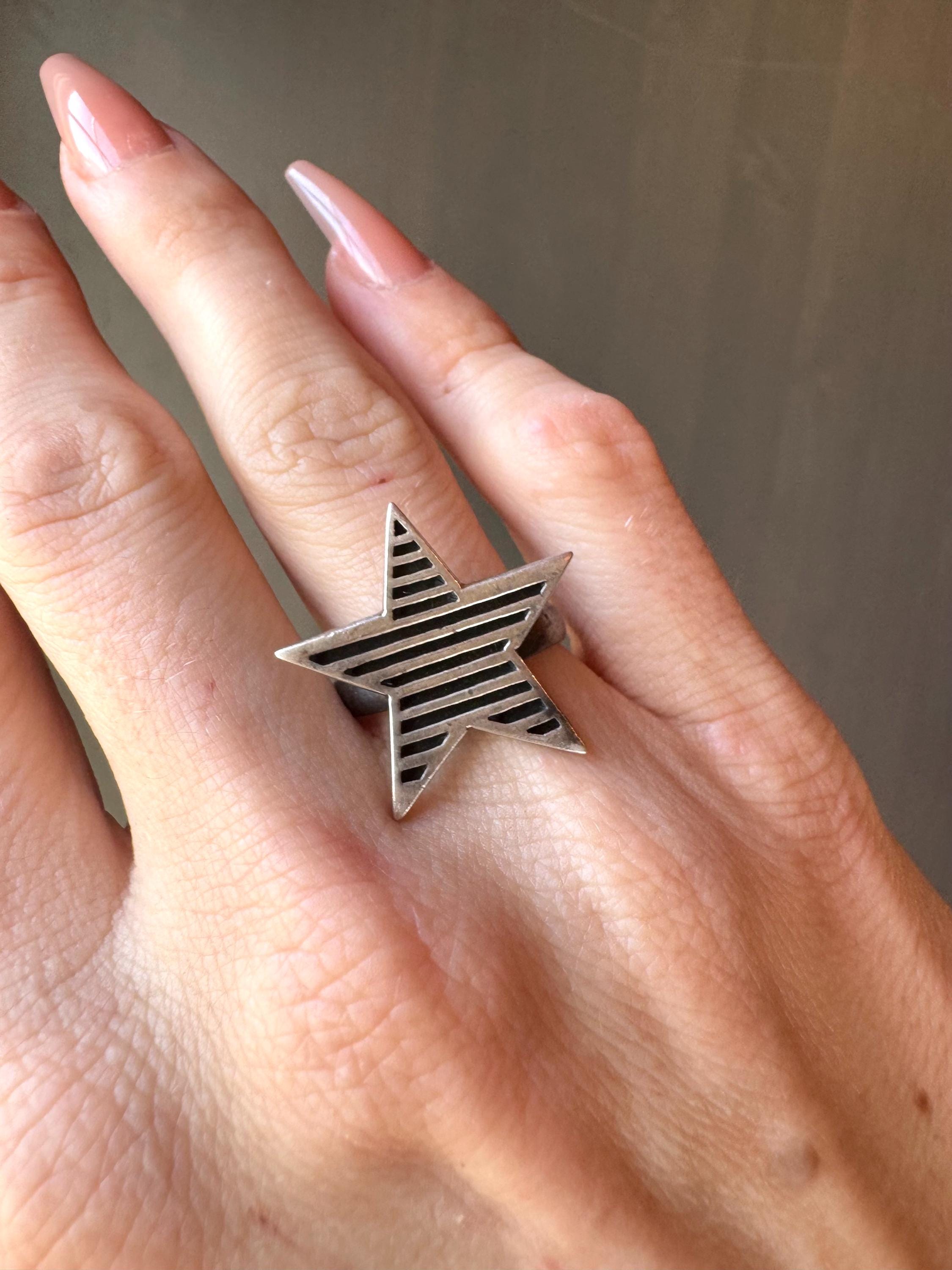 Sz 7 ~ Vintage Sterling Silver .925 Striped Star Ring - Etsy
