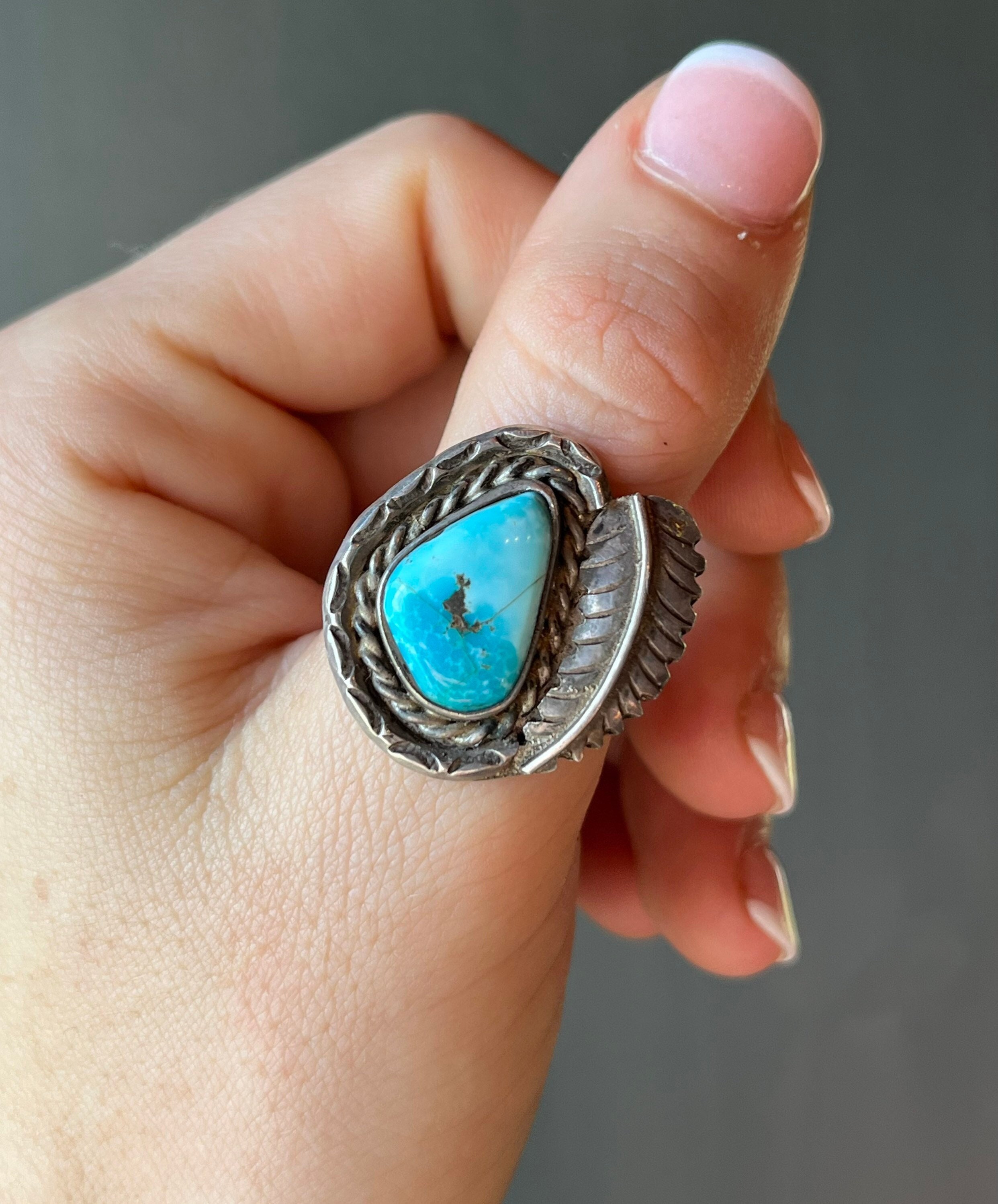 Sz 9.5 ~vintage Native American Sterling Silver & Turquoise Ring