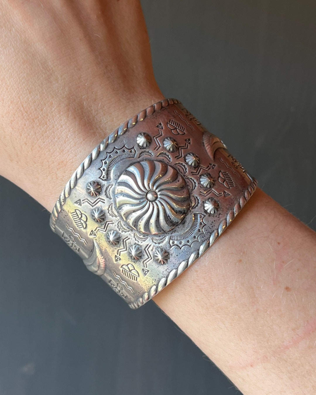 Bracelet Manchette Vintage Argent Sterling Et Or 14k - Artisanat Amérindien - Occasion