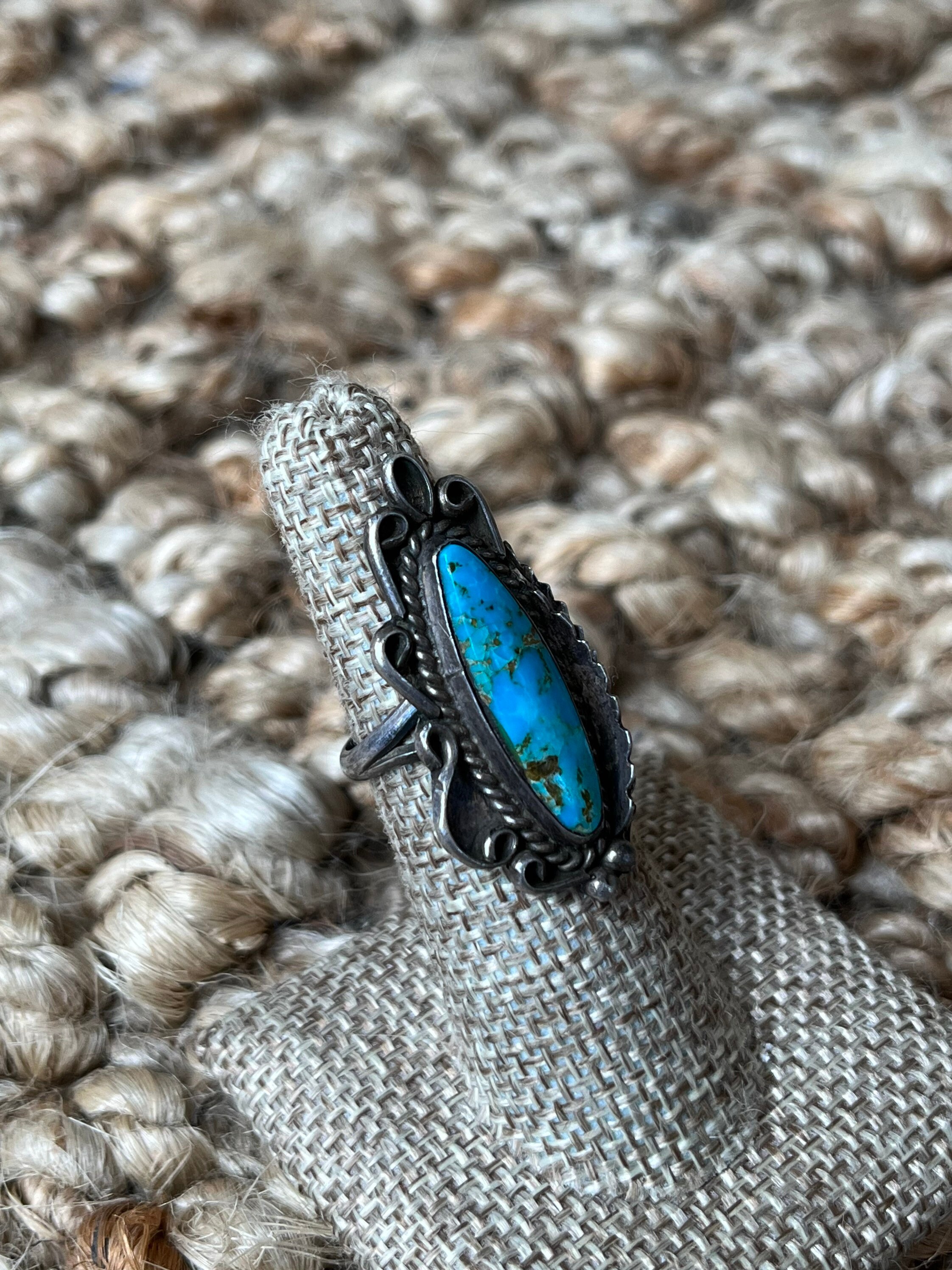 Sz 5 ~ Vintage Native American Navajo Sterling Silver & Turquoise