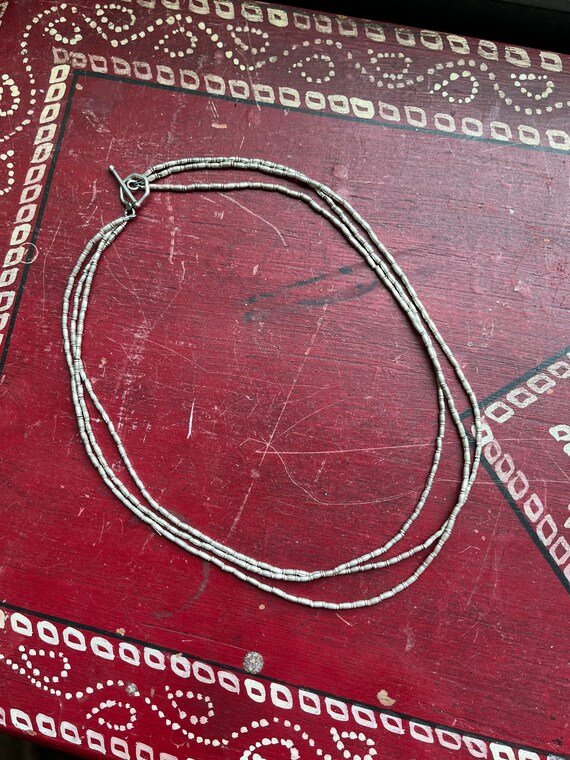 Vintage 3 Strand Sterling Silver Beaded Necklace # - image 2