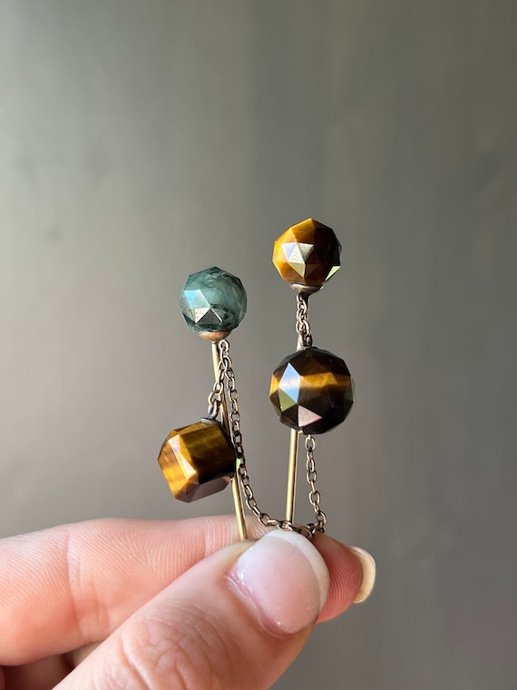Antique Art Deco Faceted Moss Agate & Tiger's Eye 