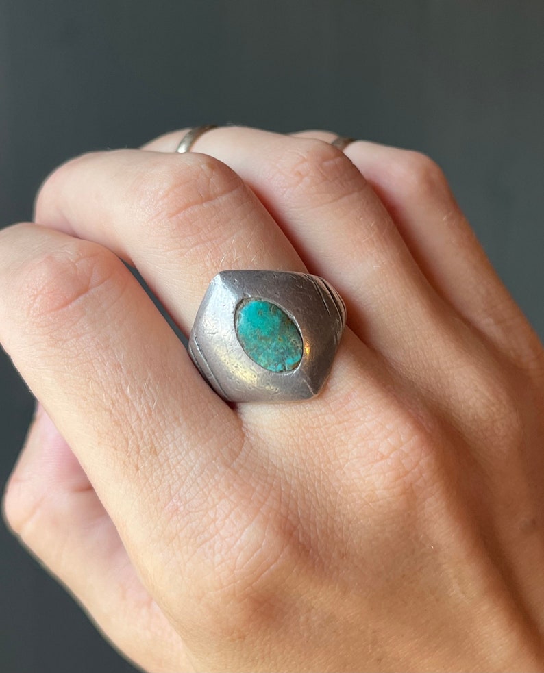 Sz 9 ~ Vintage Southwestern Native American Sterling Silver & Turquoise ...