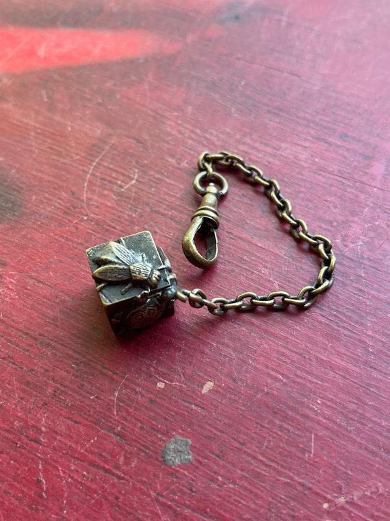 Antique Victorian Brass Turtle, Fly, & Sparrow Cha