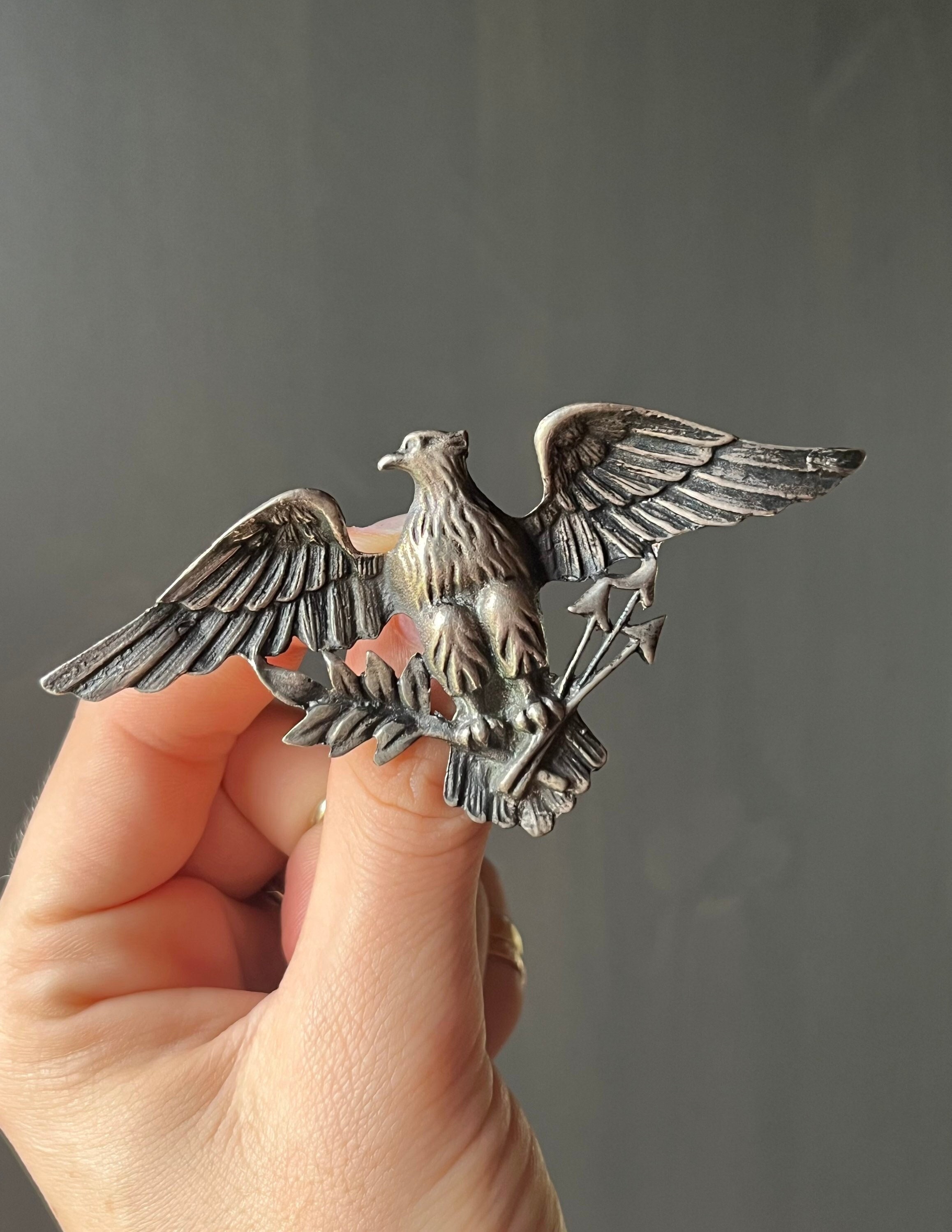 LeaLaineCo Vintage US Military Sterling Silver Eagle Seal Pin Brooch