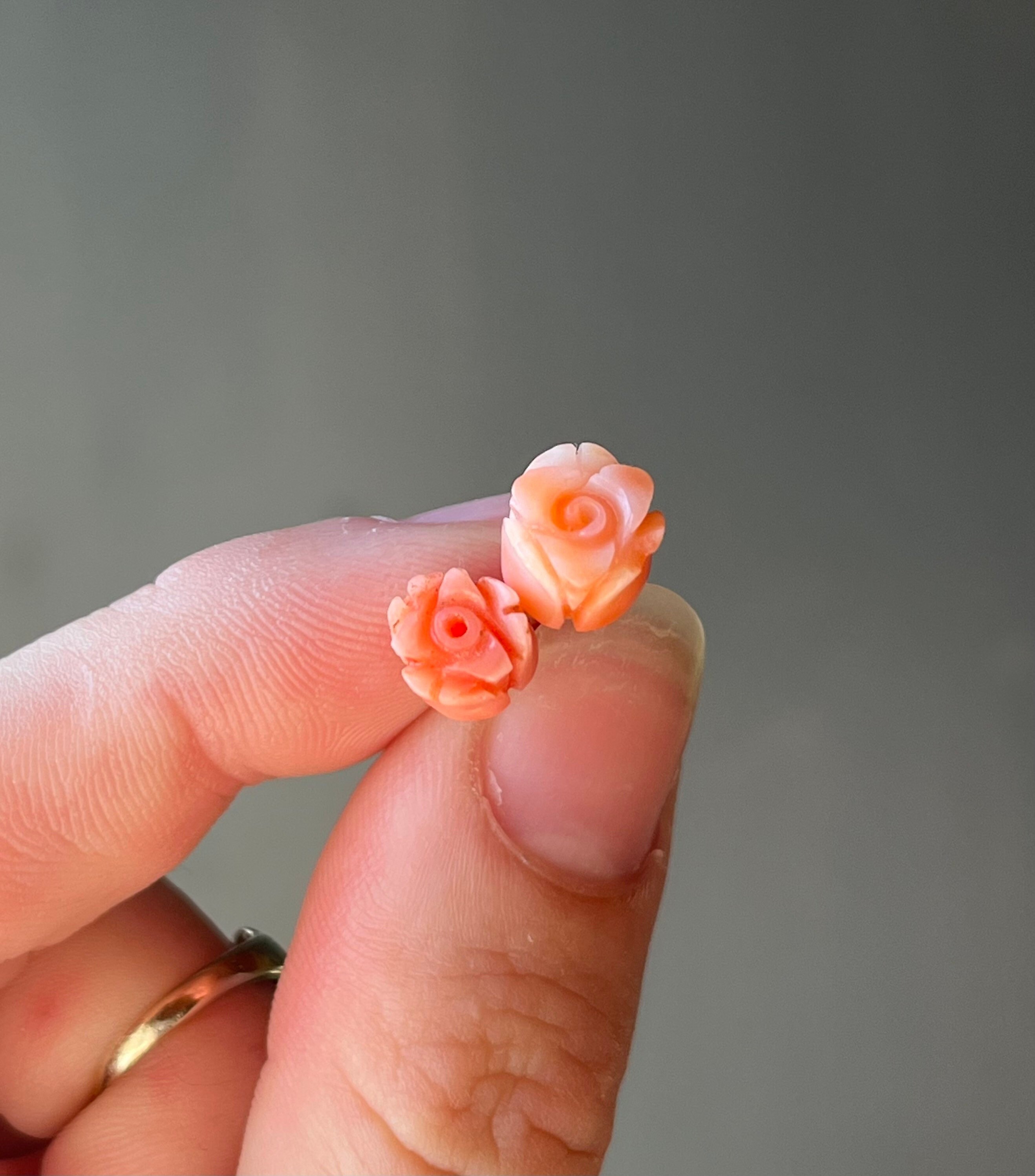 Red Coral Stud Earrings -red Flower Earrings- Rose Earrings Stud...