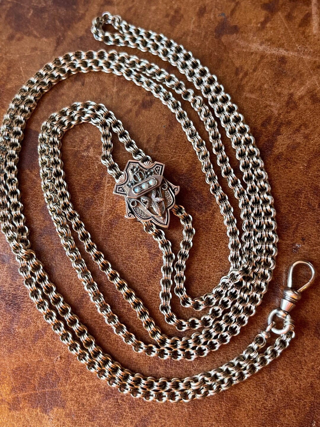 Antique Victorian 12K Gold & Pearl Slide Chain Necklace Etsy