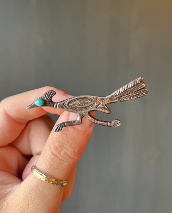 Whimsical Native American Navajo Sterling Silver Roadrunner Cowboy Pin Whimsical Native American Navajo Sterling Silver Roadrunner Cowboy Pin