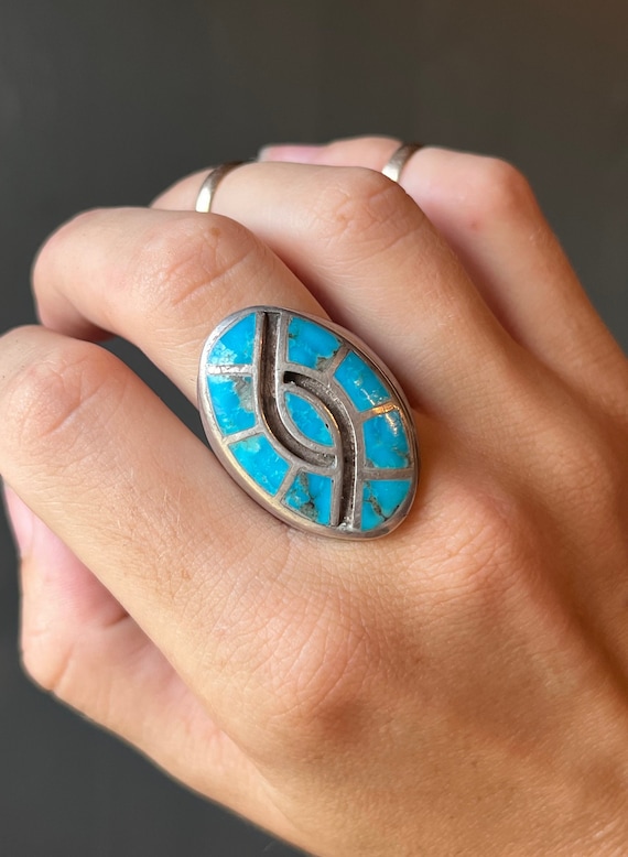Sz 11 ~ Vintage Native American Zuni Sterling Silver & Turquoise