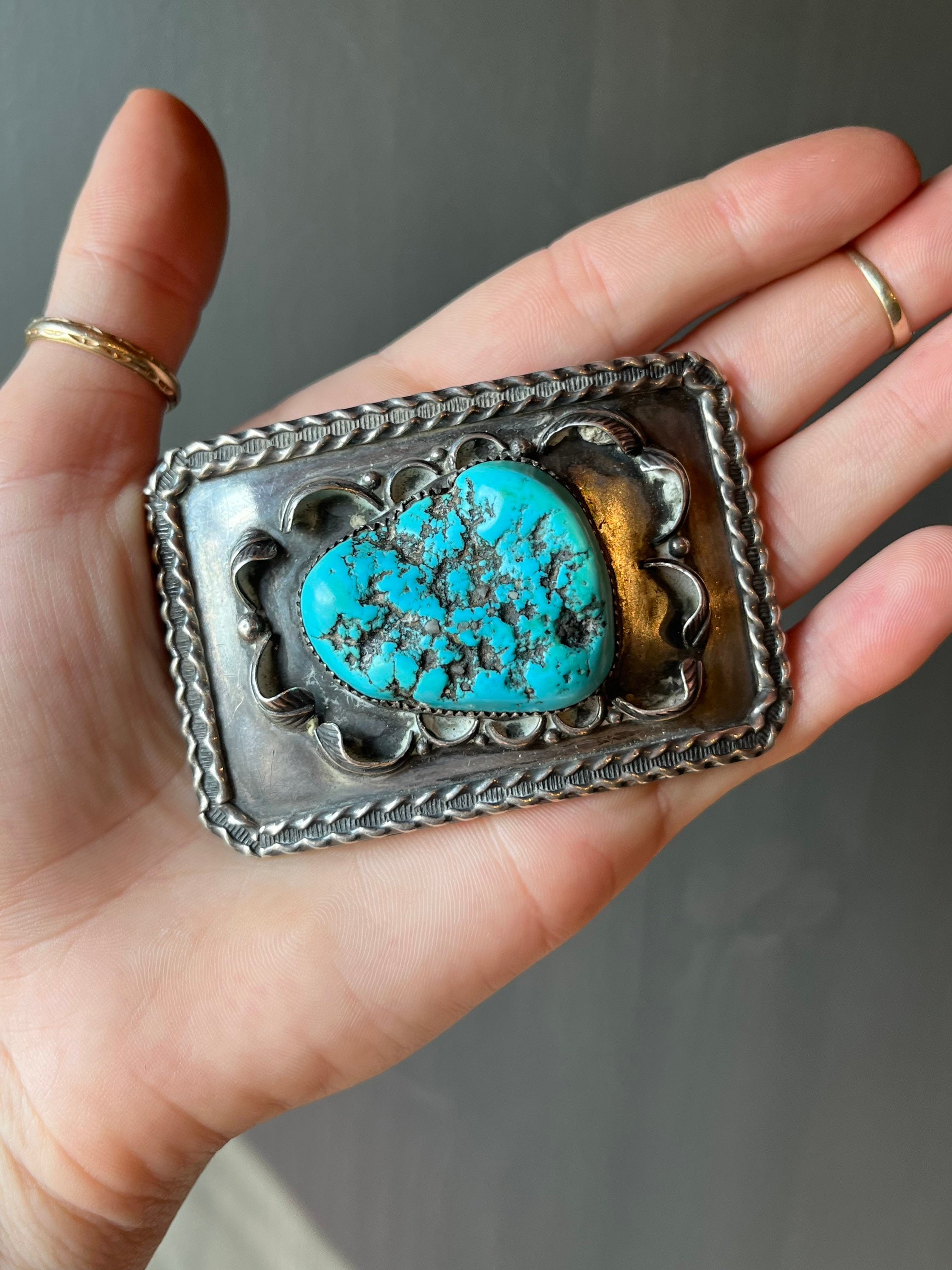 Indian American Southwest Silver Turquoise Vintage Retro Belt Buckle 3\