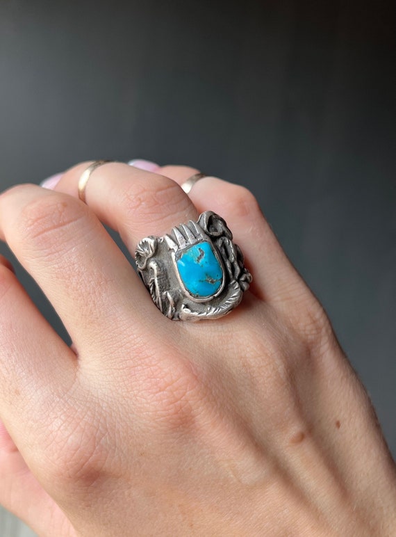 Intricate Vintage Native American Navajo Turquoise Sterling Silver Paw Bracelet Intricate Vintage Native American Navajo Turquoise Sterling Silver Paw Bracelet