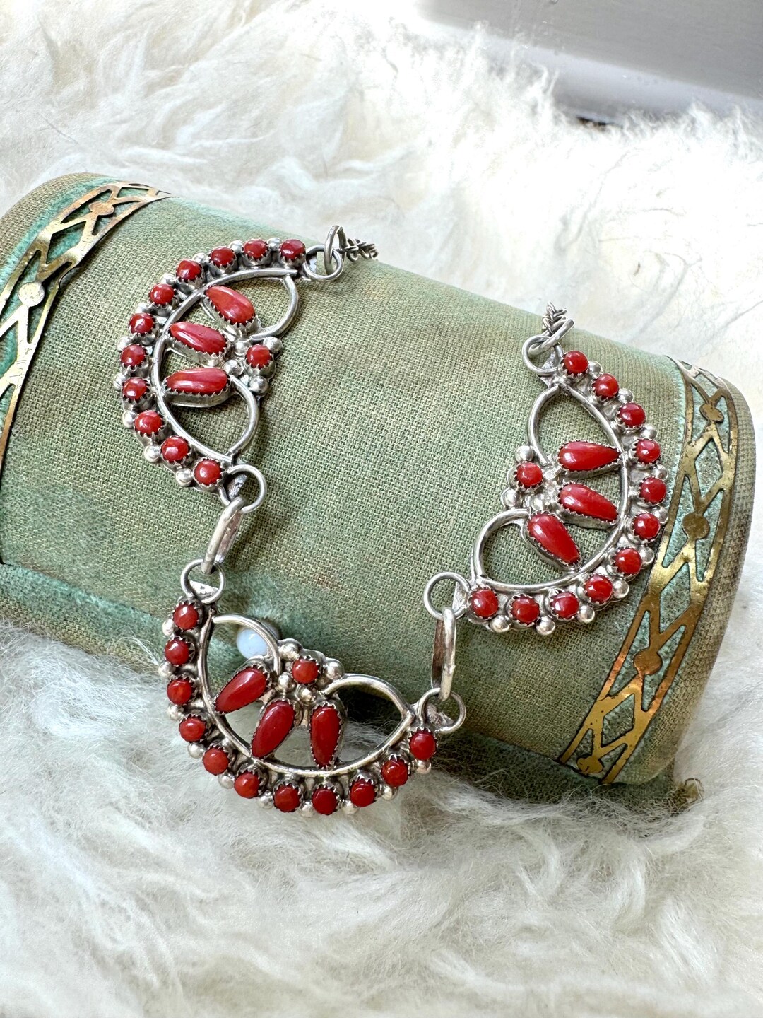 Vintage Native American Zuni Delores Penia Sterling Silver & Red