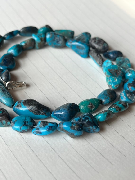 Dark Blue Natural Turquoise Nugget Beaded Necklace - image 2