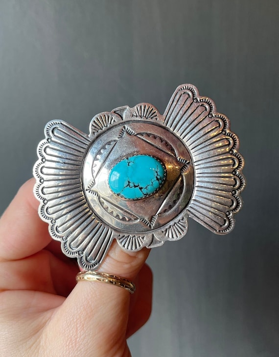 Vintage Southwestern Native American L. Chavez Sterling  Vintage Sterling Silver & Turquoise Butterfly Concho Brooch main image 0