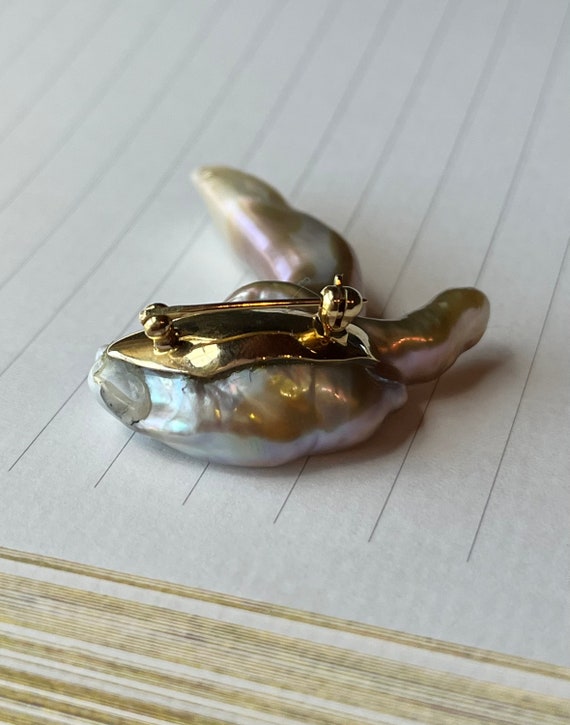 Vintage 14K Gold Baroque Pearl Pin Brooch - image 3