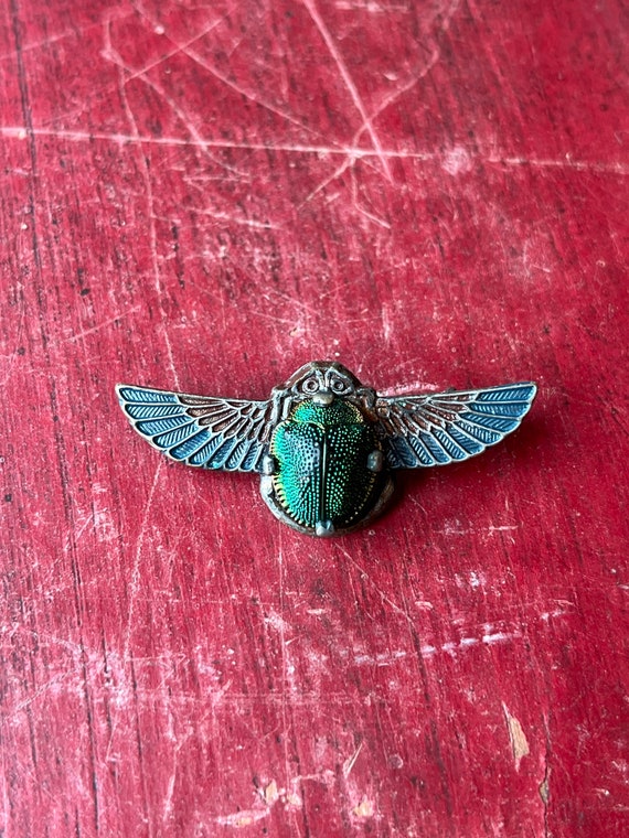 Antique Egyptian Revival 800 Silver Winged Scarab… - image 2