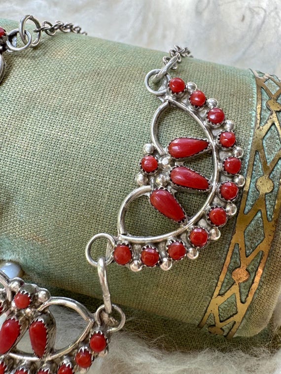 Vintage Native American Zuni Delores Penia Sterling Silver & Red