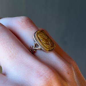 Sz 6 Antique Art Deco 10K Gold & Hand-Carved Tiger's Eye Cameo Ring image 2