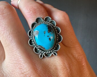 Sz 6.5 ~ Vintage Native American Navajo Nickel Silver & Blue