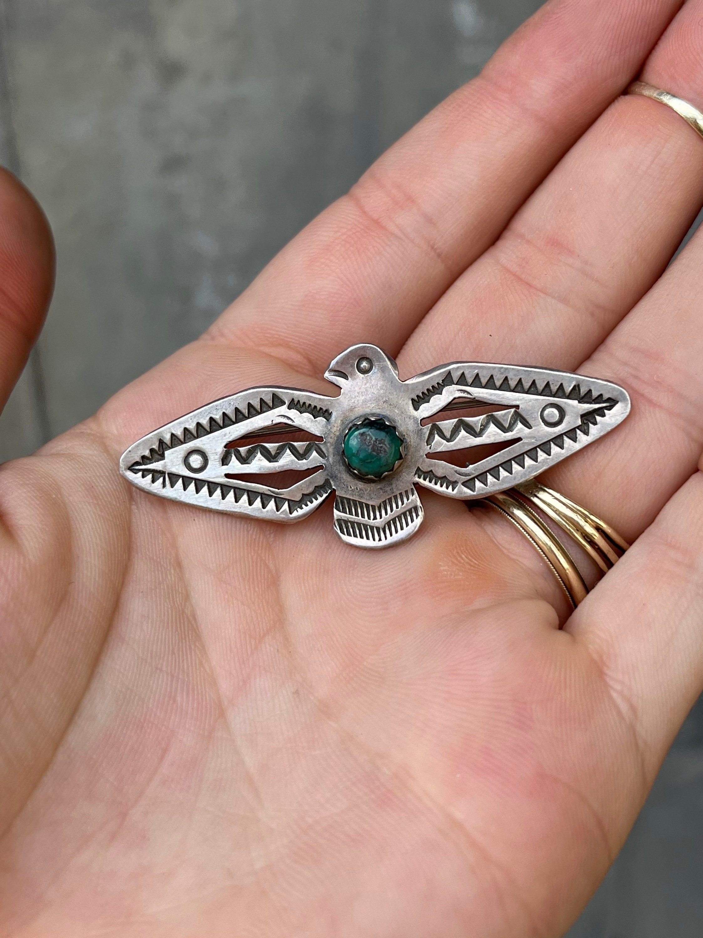 アクセサリー Vintage Indian Jewelry (Fred Harvey era) Fred Harvey Era Sterling Silver Malachite Thunderbird