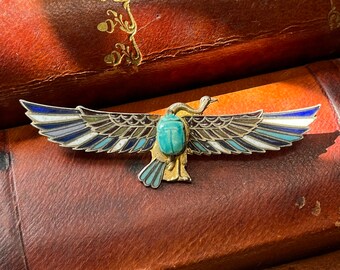 Broche Scarabée égyptien Renaissance égyptienne - Or Et Cornaline - Victorienne