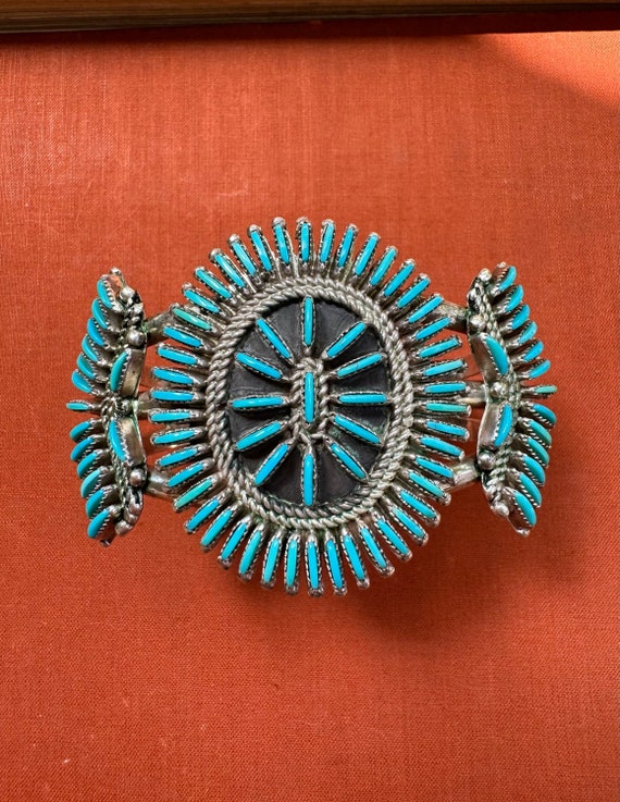 Tremendous Vintage Native American Navajo Turquoise Needlepoint Sterling Silver Buckle Tremendous Vintage Native American Navajo Turquoise Needlepoint Sterling Silver Buckle
