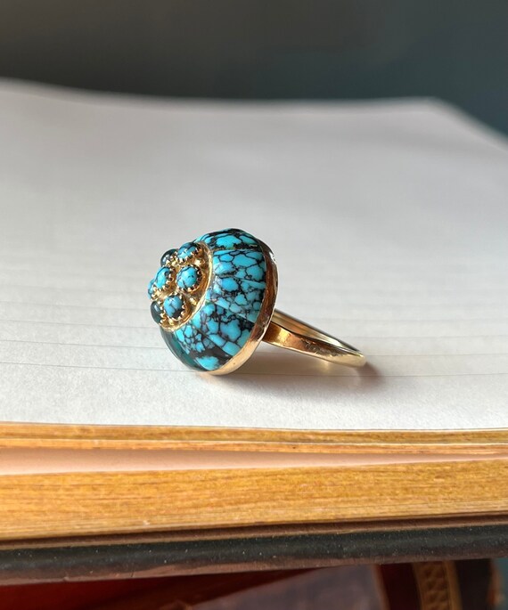 14k Gold Vintage Native American Zuni Turquoise Inlay Ring Size 7.5 14k Gold Vintage Native American Zuni Turquoise Inlay Ring Size 7.5