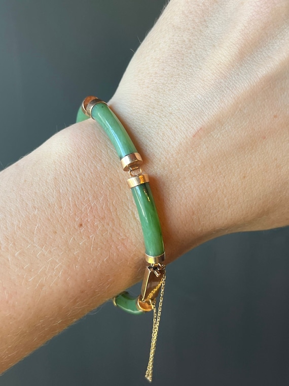 Vintage 14K Gold & Green Jade Link Bracelet - image 1