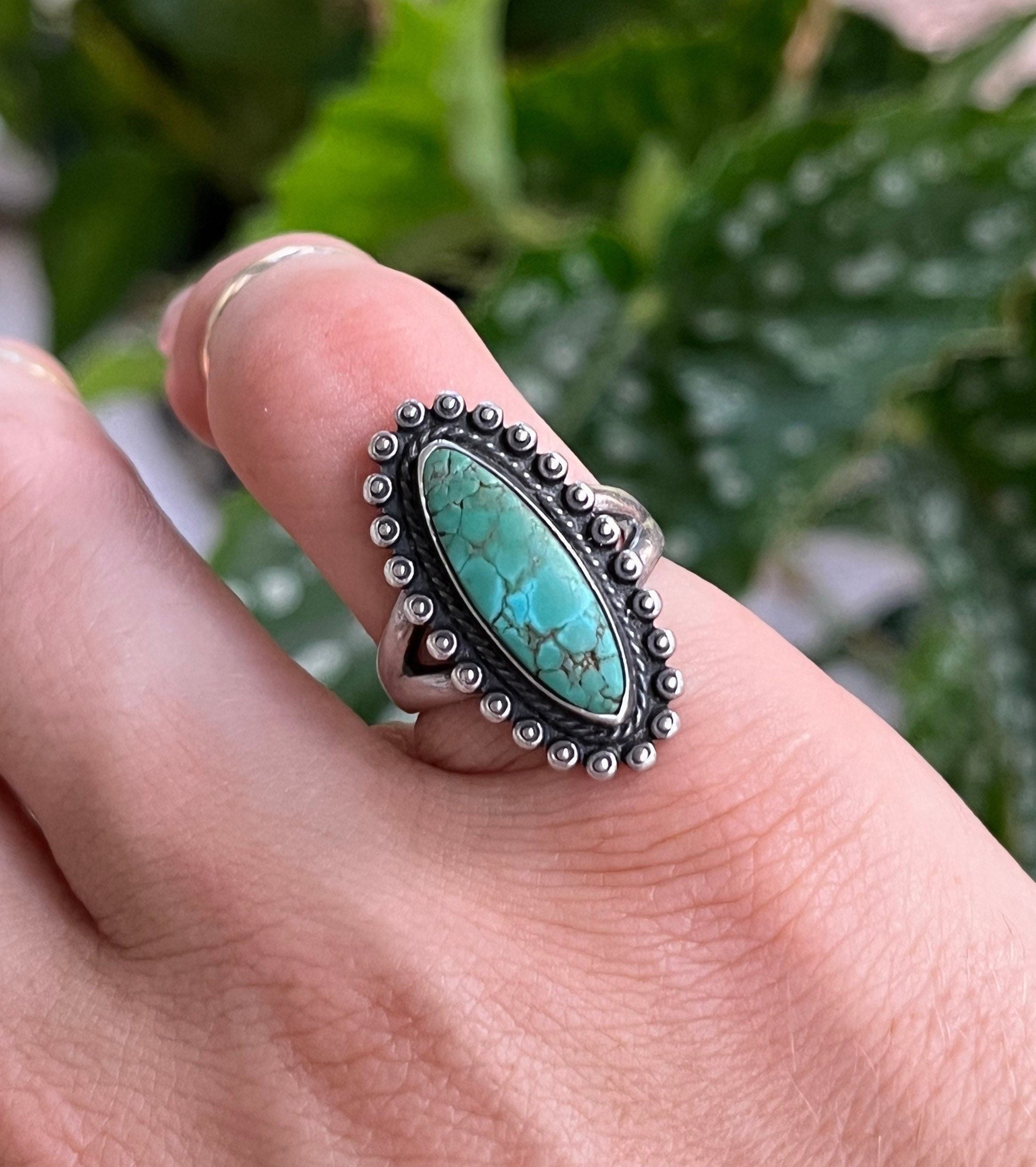 Sterling Silver Oval Turquoise Ring 925 Sterling Silver Ring Women - Main Image