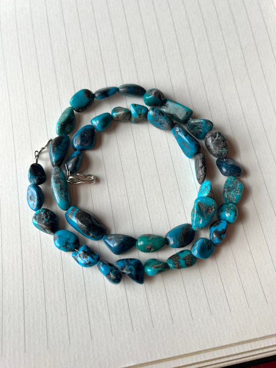 Dark Blue Natural Turquoise Nugget Beaded Necklace - image 6