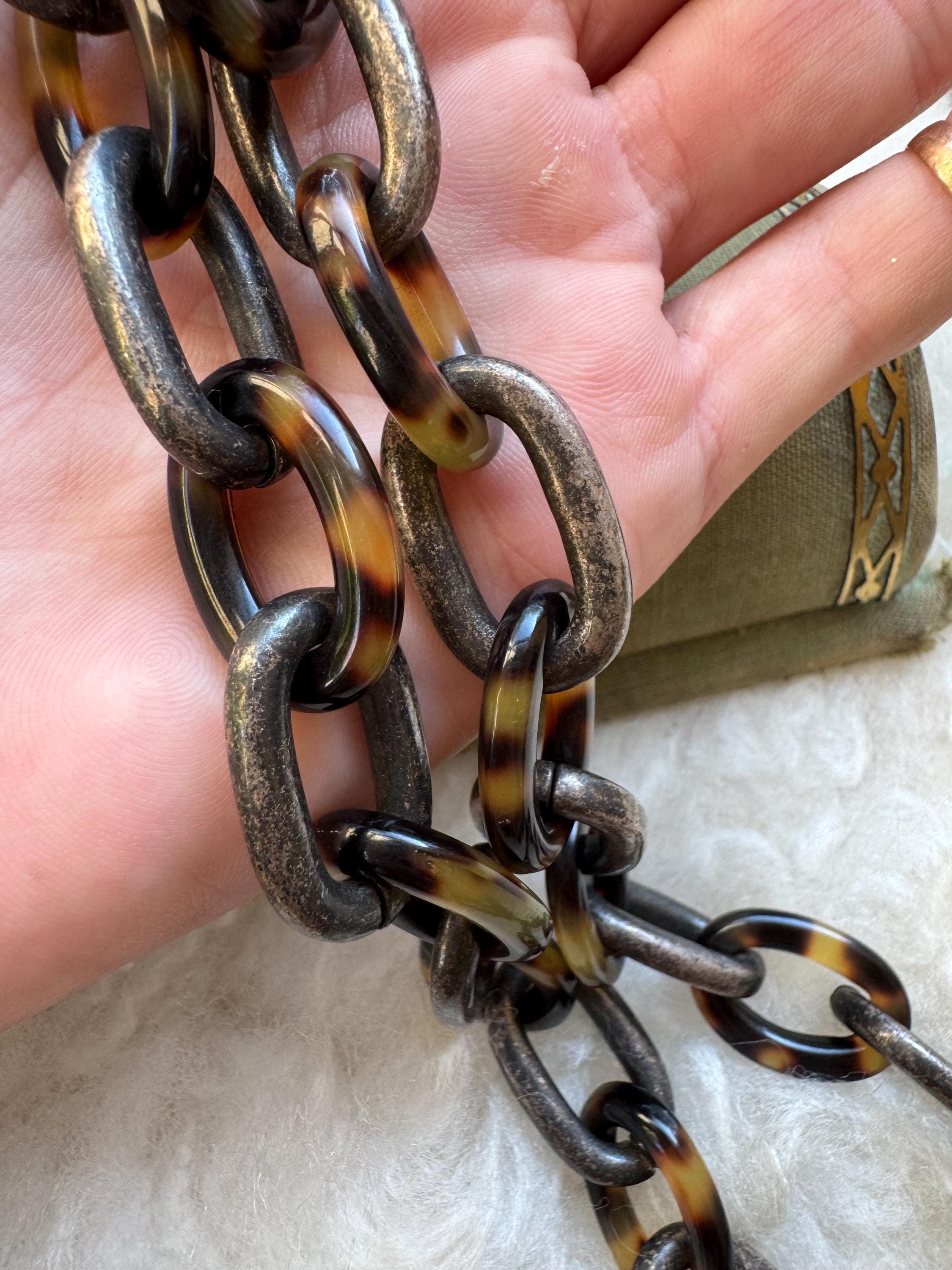 Vintage Ralph Lauren Silver Tone & Faux Tortoise Shell Link Chain