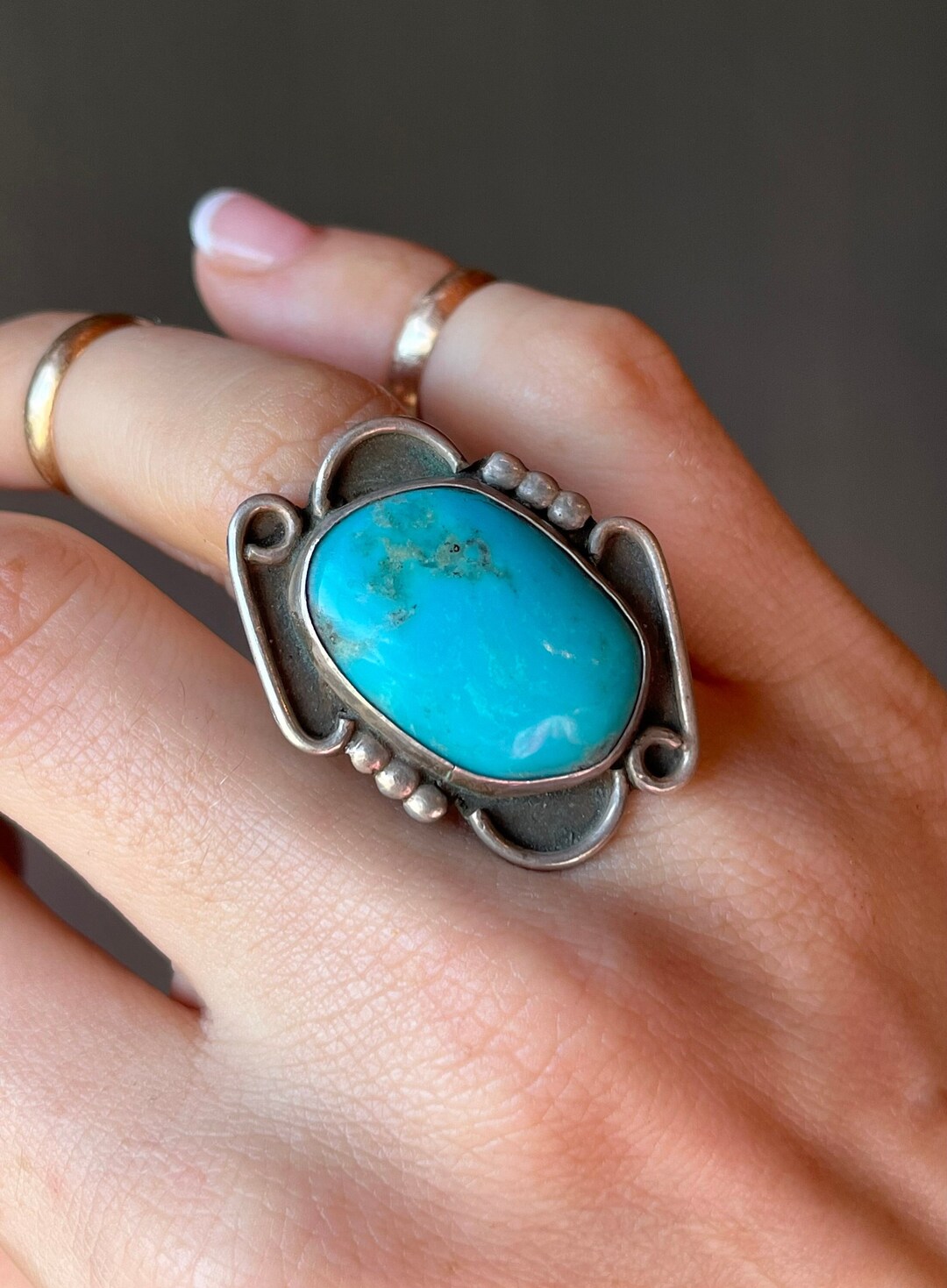 Sz 8 ~ Vintage Native American Navajo Sterling Silver & Turquoise Ring ...