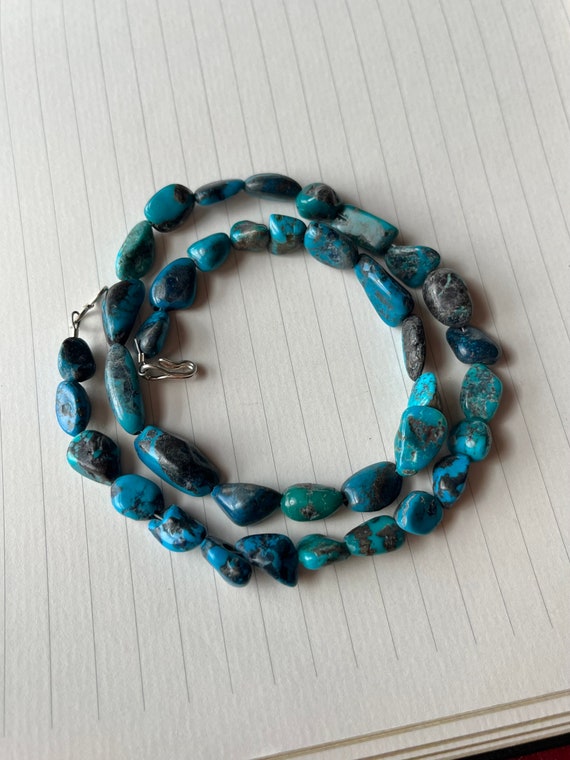 Dark Blue Natural Turquoise Nugget Beaded Necklace - image 3